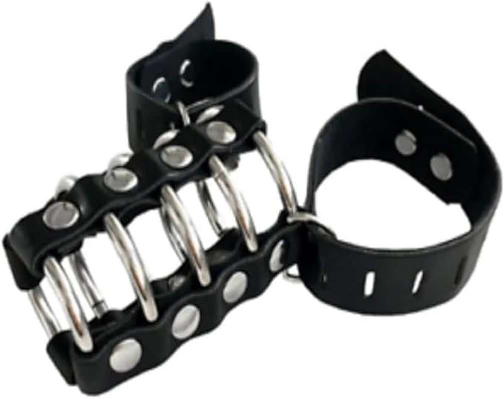 Real Leather Metal Ring Scrotum BDSM Male Chastity Ball Stretcher Device Cage for Men Adults Sex Toys image number 5