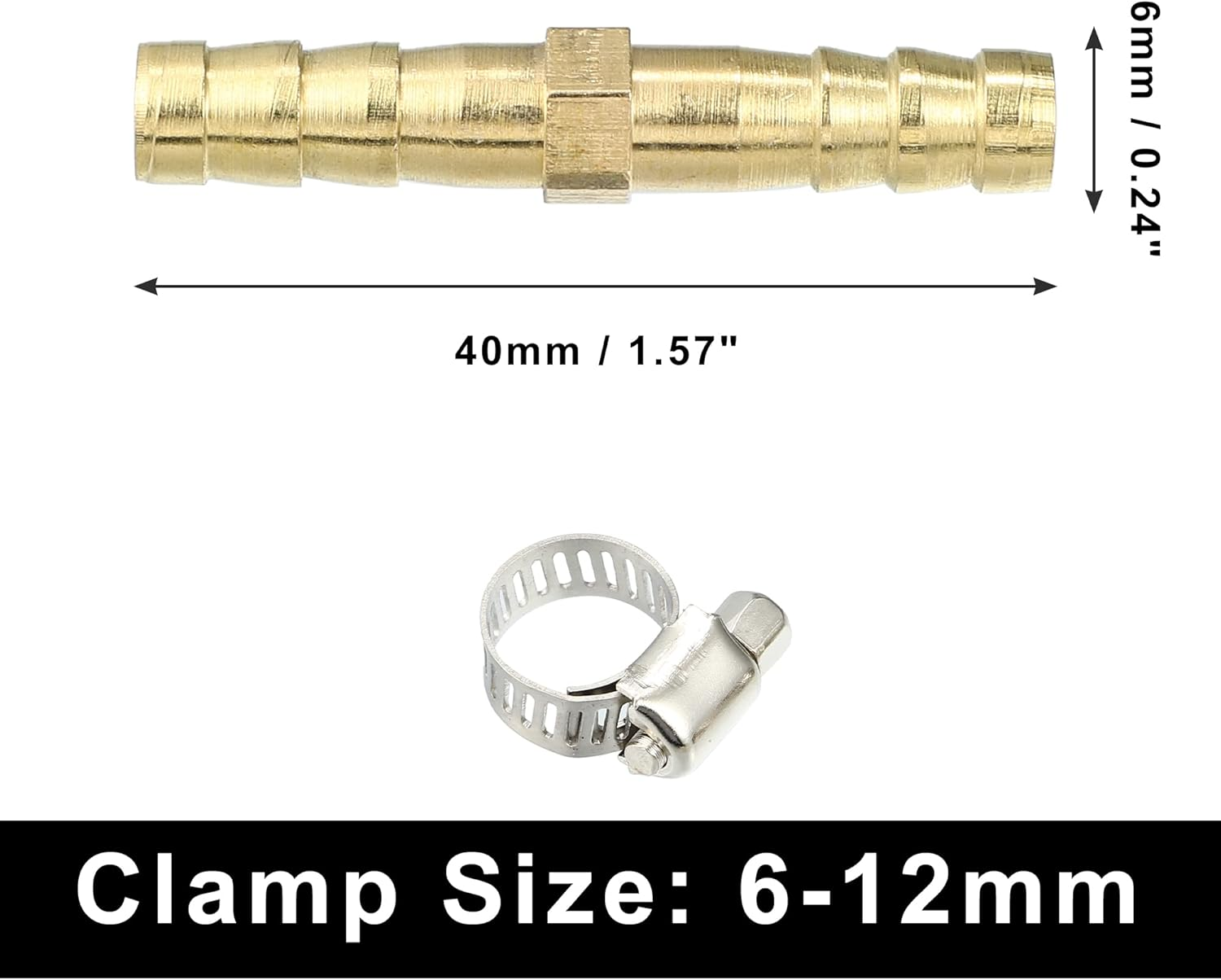 X AUTOHAUX 1 Set 6Mm Copper Hose Barb Fitting Connector for Joiner Air Water Fuel Pipe with 10 Clamps image number 2