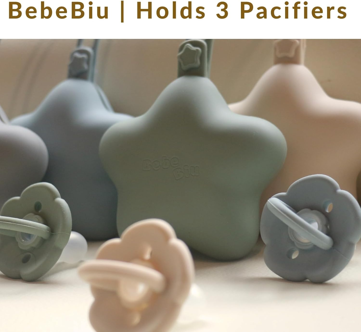 Bebebiu 2 Pack Pacifier Holder Case - Cute Portable Silicone Pacifier Storage Case for On-The-Go, Travel & Nursery - Ideal for Moms & Babies (Cream/Sage) - Blush/Pale Mauve image number 6