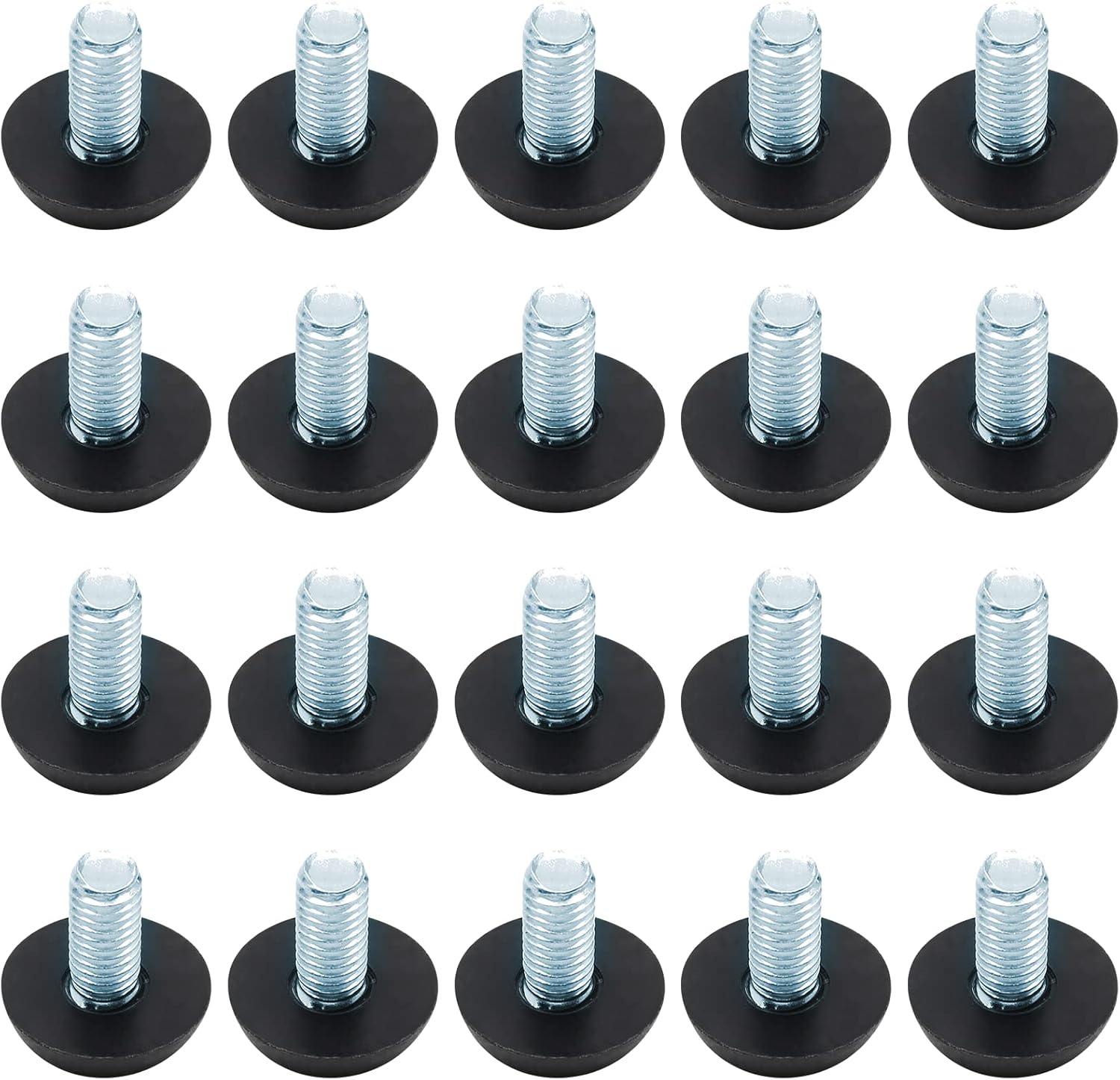 Auvotuis 20 Pcs M8 Adjustable Furniture Levelers Screw on Furniture Glide Leveling Foot Screw in Threaded for Chair, Table, Furniture Legs (M8 X 15Mm)