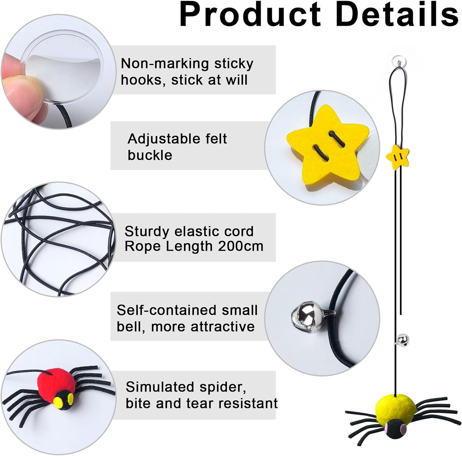 5-Pack Hanging Spider Cat Toys for Indoor Cats - Interactive Self Play Toy with Adjustable String for Door, Hands-Free Exercise & Boredom Relief for Kittens and Adult Cats image number 2