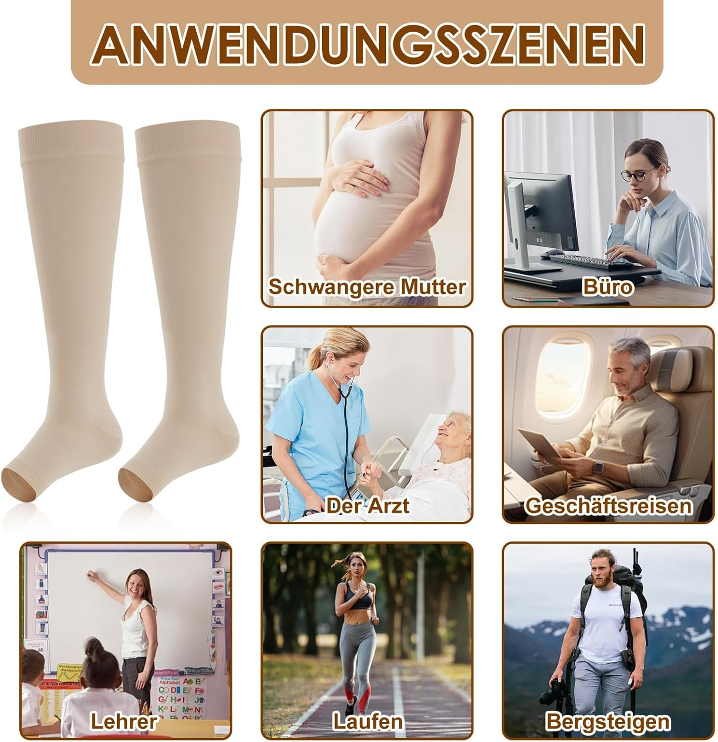 20-30 Mmhg Open Toe Compression Socks for Women & Men ,Best Graduated Medical Support (Class 2) for Running, Travel, Flight, Pregnancy &ndash; Relieve Swelling, Varicose Veins, Edema & Thrombosis (1 Pair) image number 5