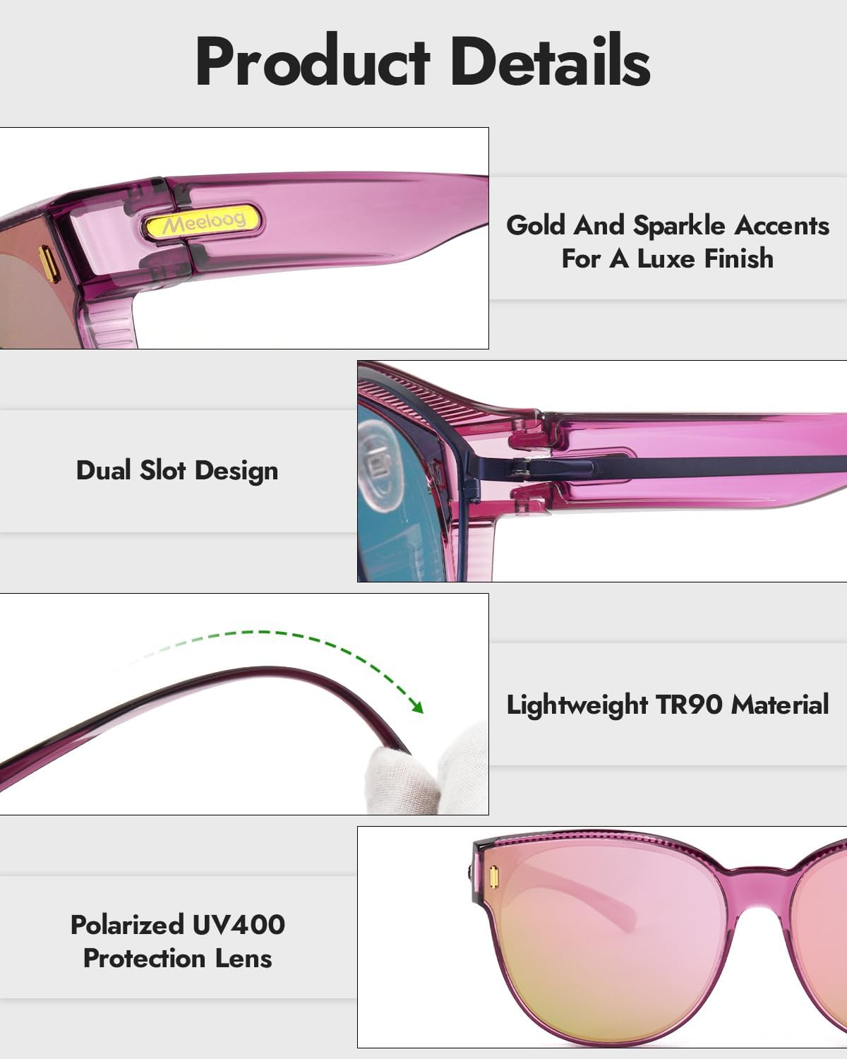 Meeloog over Glasses Sunglasses for Women Polarized Stylish Large Shades Cover Glass Women Cateye round UV400 for Driving