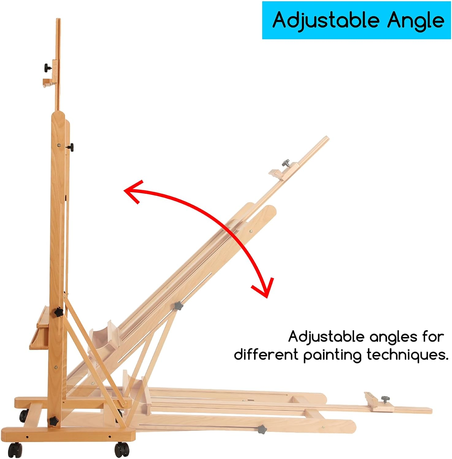 MEEDEN Large Studio H-Frame Easel - Solid Beech Wood Artist Easel Adjustable Movable Tilting Easel, Floor Painting Easel Stand, Holds Canvas Art up to 48" image number 1