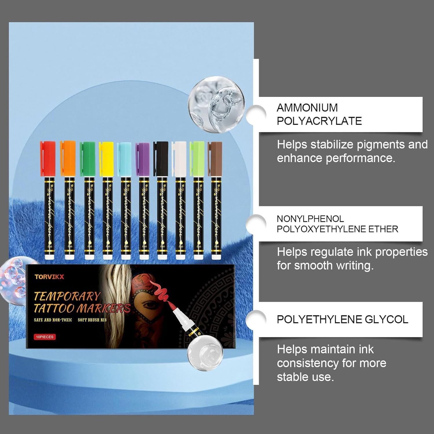 Body Pens,10 Colors Skin-Friendly Face Paint - Creative Skin Markers,For Teens Adults Birthday Party Cosplay Festival Makeup Role-Playing Gathering image number 4