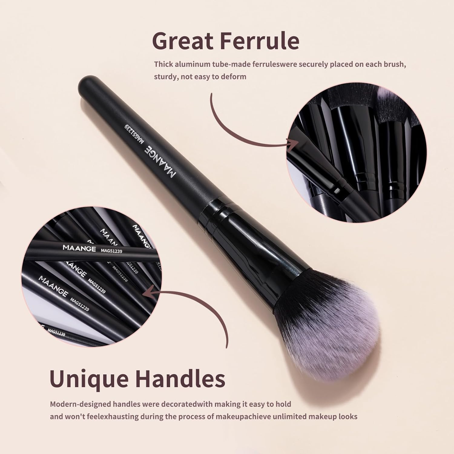 MAANGE Makeup Brushes Set 18 Pcs Premium Synthetic Makeup Brush Powder Blending Foundation Concealers Eye Shadows Blush Brushes Kit Travel Makeup Brushes (Black) image number 6
