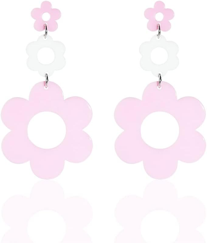 60 70S Big Acrylic Daisy Flower Petal Drop Dangle Earrings Stud Resin Floral for Women Girls Colorful Summer Y2K Holiday Jewelry image number 3