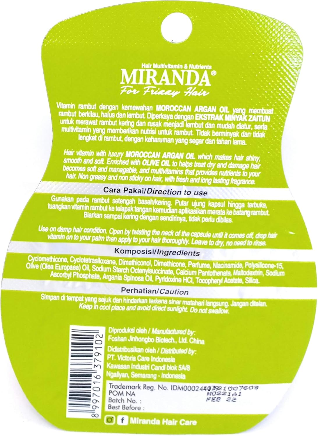 Miranda Hair Vitamin with Moroccan Argan Oil - Olive Oil, 12 Blister (@ 6 Capsules)