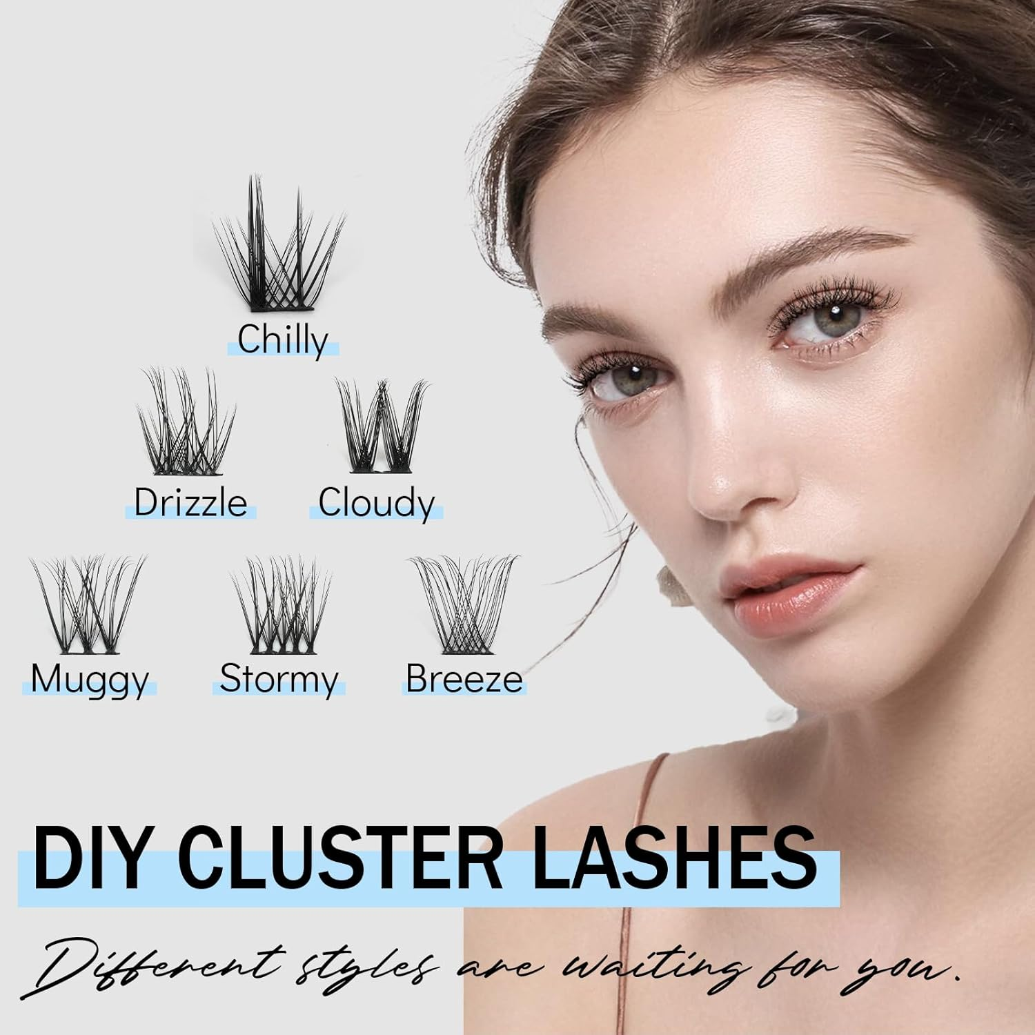 Mayhug Lash Clusters Natural Cluster Lashes Wispy Mix 8-16Mm Eyelash Clusters 96Pcs Individual Lashes D Curl, 0.05 Super Thin Band DIY Cluster Eyelash Extensions(Muggy) image number 3