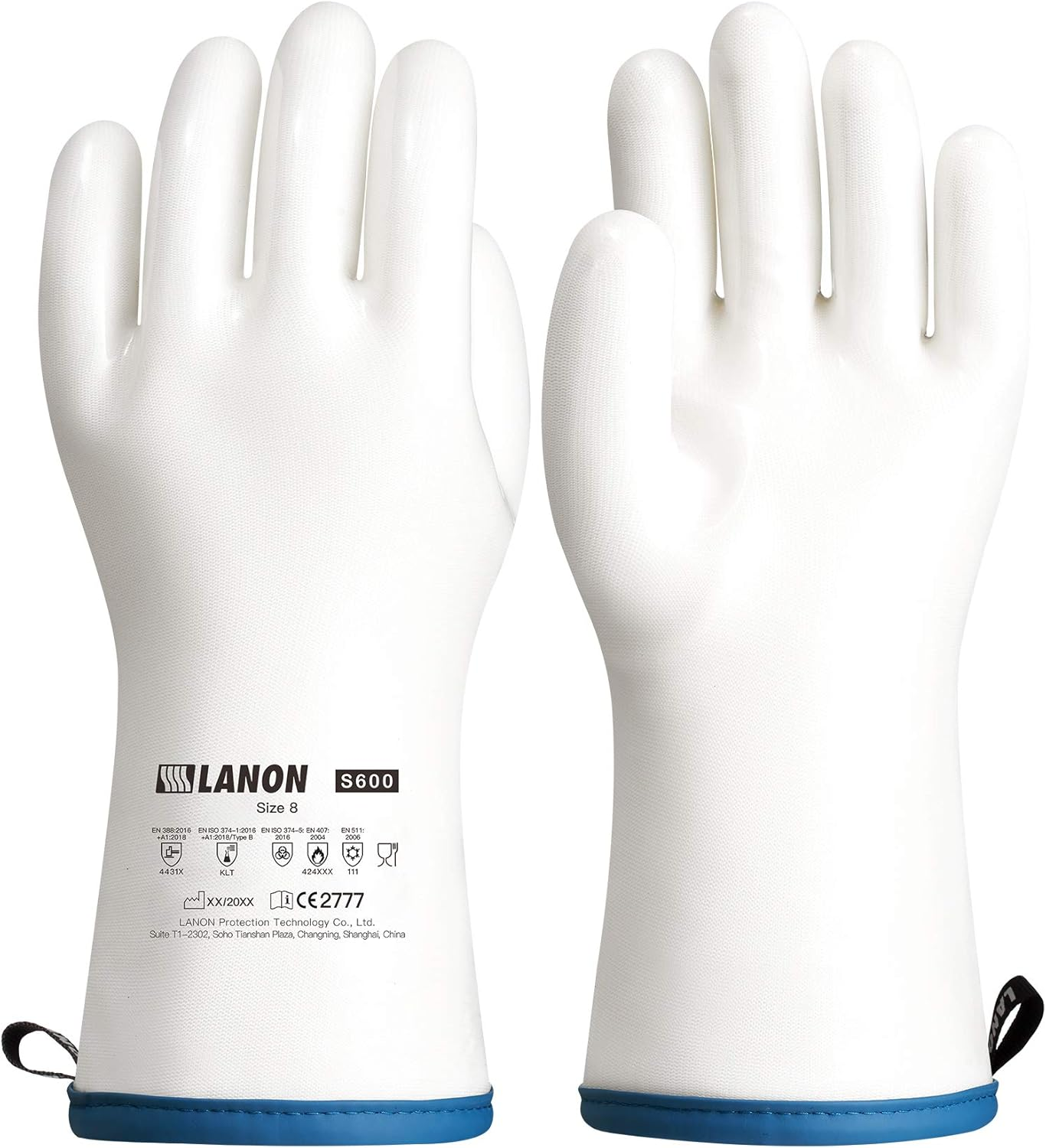 LANON Liquid Silicone Gloves, Heat Resistant Oven Gloves with Fingers, Food Grade, Waterproof, White, Medium image number 4
