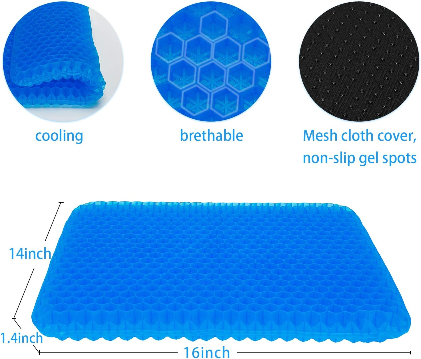 Gel Seat Cushion, Office Chair Seat Cushion Cooling Egg Seat Cushion Chair Pads with Non-Slip Cover,Durable,Comfortable,Breathable,Pressure Relief,Sciatica Cushion for Home Office Chair Car Wheel image number 3