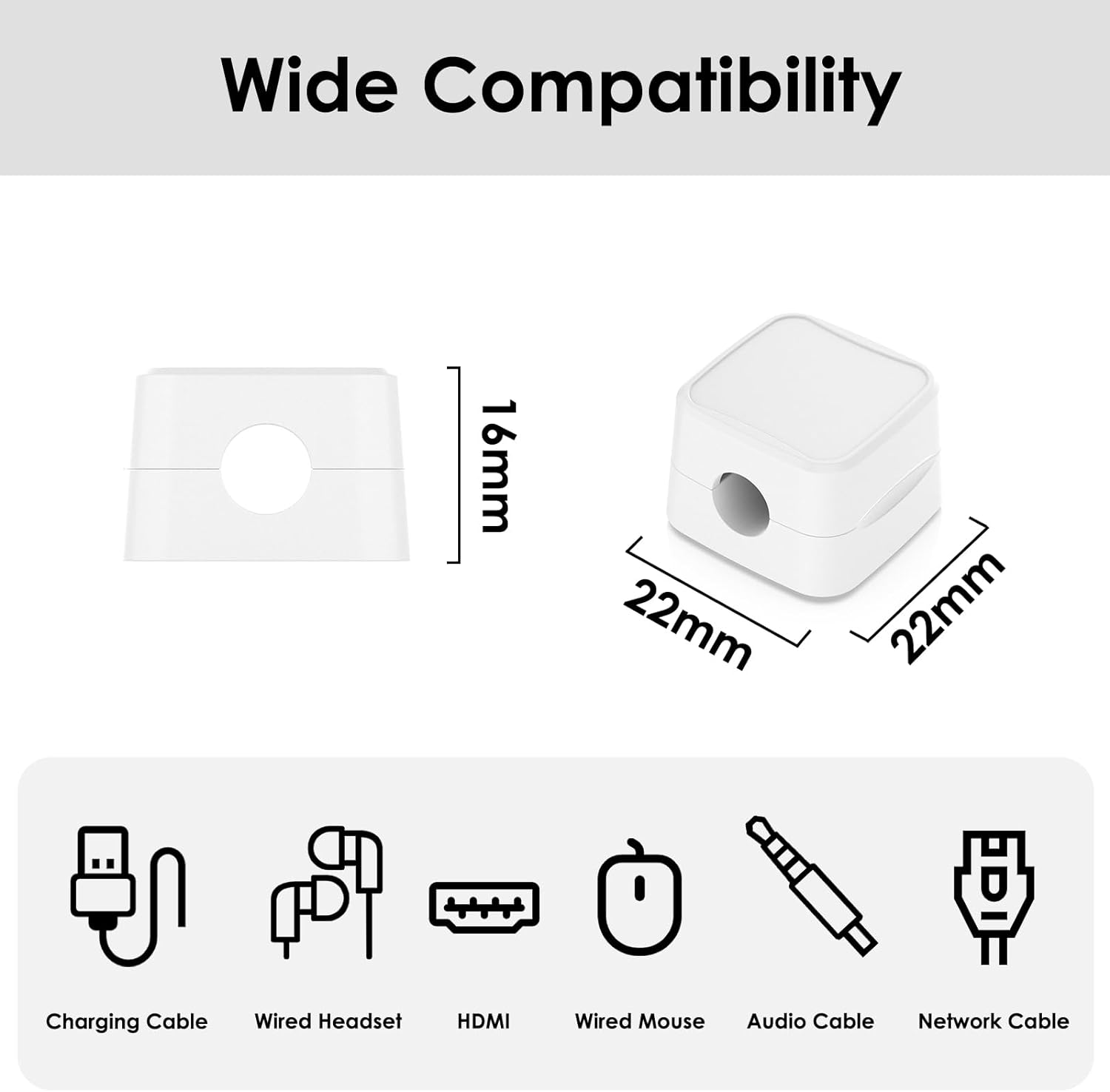 Cable Holder Clips 8 Pack Magnetic Cable Clips Self Adhesive USB Charger Cable Organizer Wire Cord Management for Office & Home Wall Desktop Car (White) image number 1