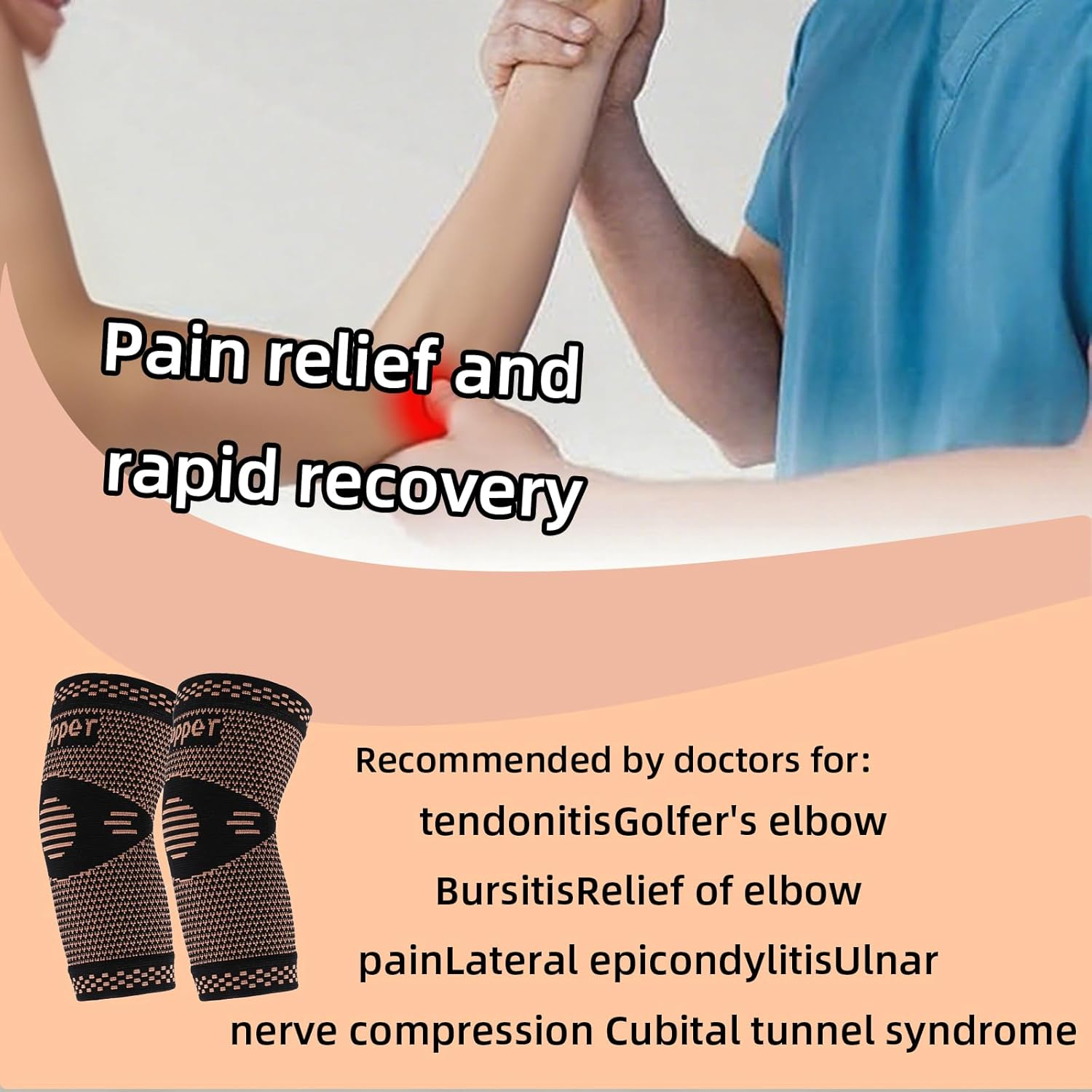 Elbow Brace Compression Support (1Pcs) - Tennis Elbow Brace & Golfers Elbow Support Sleeve, Compression Elbow Sleeve for Tendonitis/Arthritis/Weightlifting Pain Relief (L) image number 3