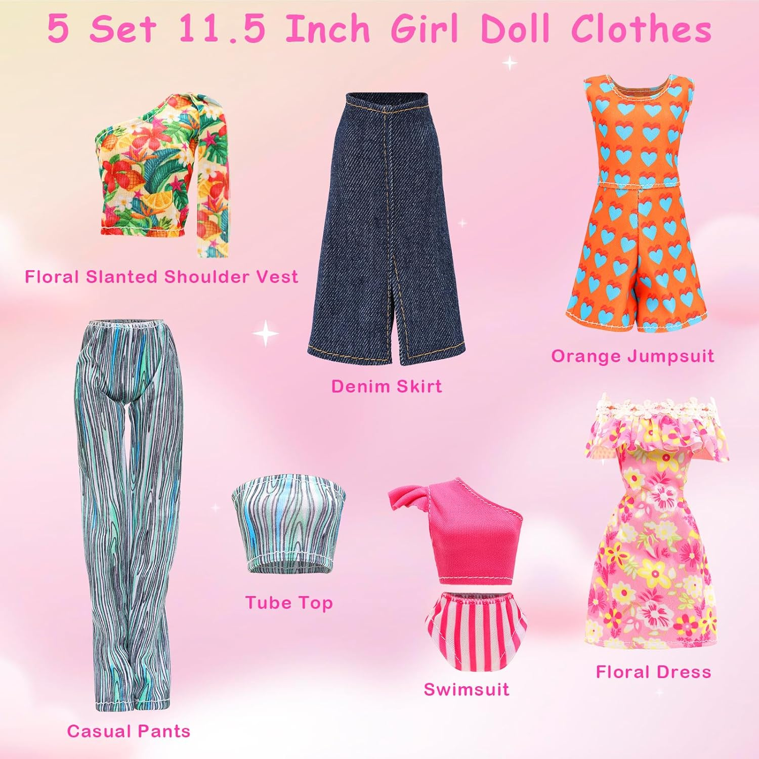 40 Pcs 11.5 Inch Girl Doll Clothes and Accessories Include Travel Suitcase 5 Outfits Dress Swimsuit 3 Shoes Luggage Backpack and Other Accessories for 11.5 Inch Girl Dolls image number 6