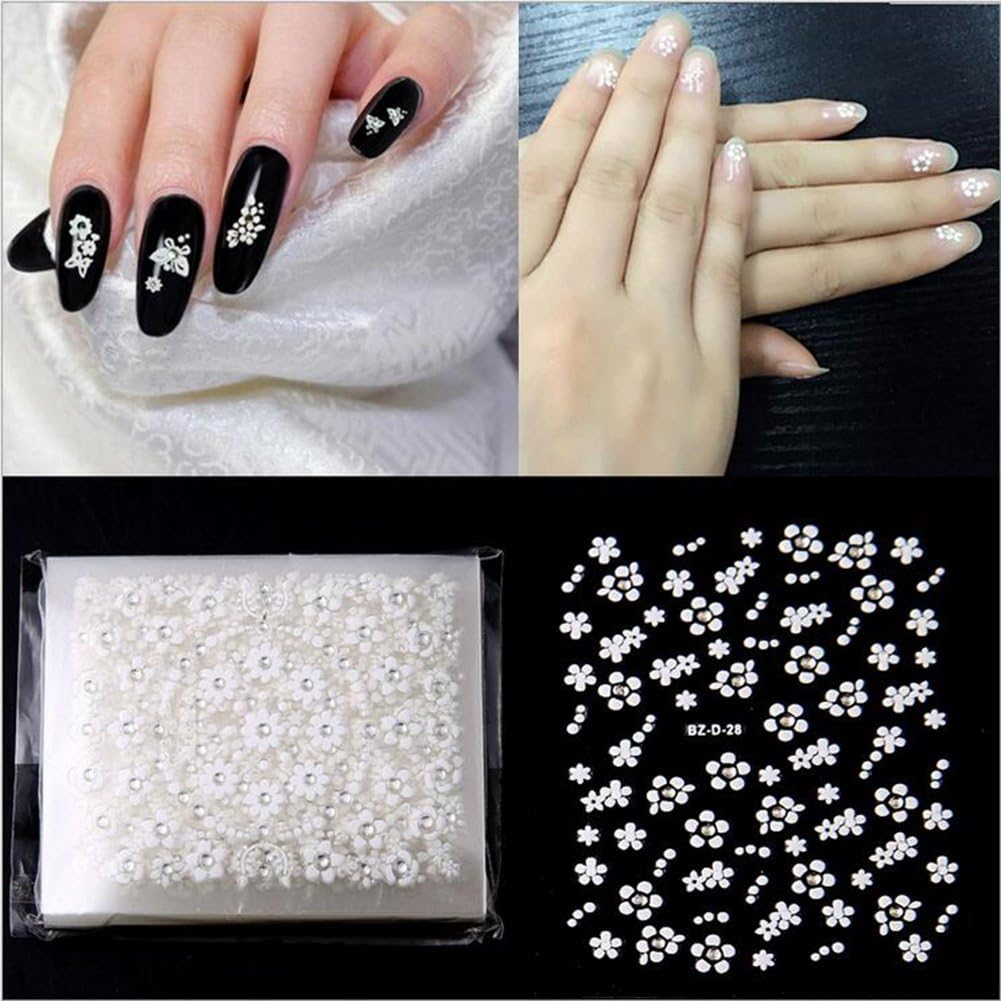 WOKOTO 90Pcs Self-Adhesive 3D Design Nail Art Sticker Colorful White Black Flower Fingernail Decals Nail Art Decoration Decals with 1 Pcs Anti-Static Tweezers image number 6