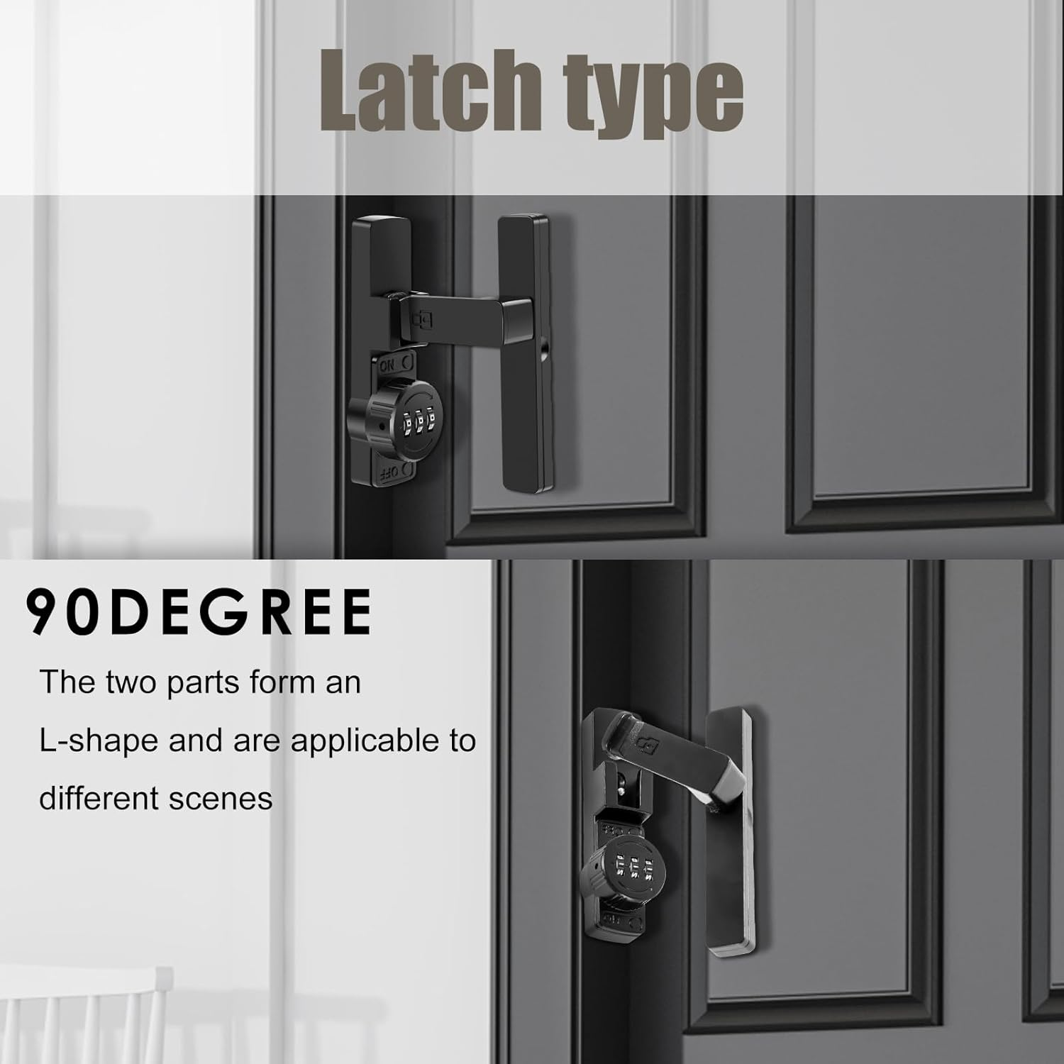 Door Slide Latch, Adjustable Door Latch Combination, 90/180 Degree Lock Zinc Alloy Security Latch with 3-Digit Code for Gates Barns (B)