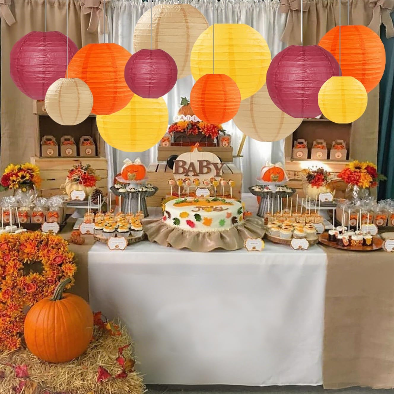 Capesaro Burgundy Maroon Wine Paper Lanterns Decorative 12 Pieces Party Hanging Decorations for Rustic Autumn Party Bridal Shower Wedding Baby Shower Graduation Anniversary Room Decoration image number 1