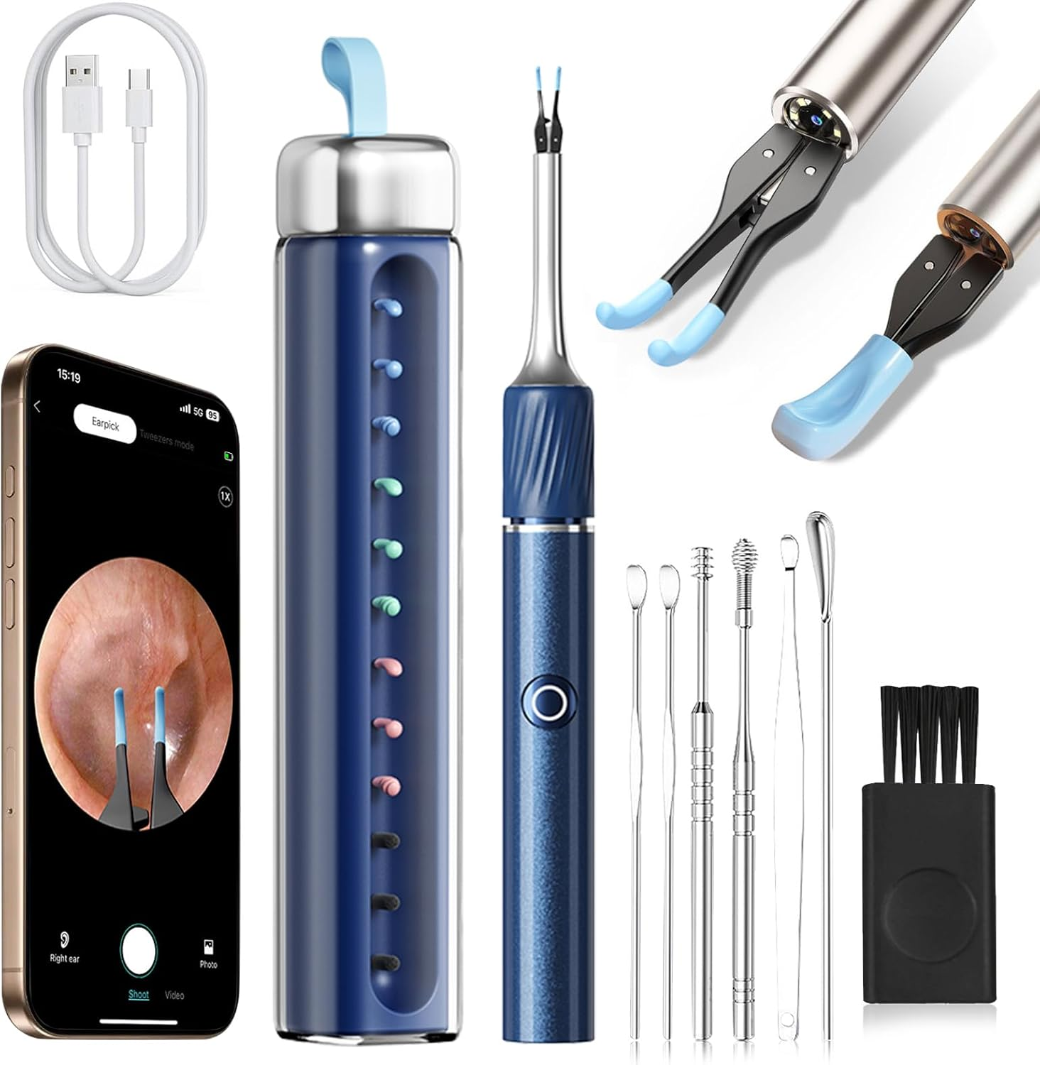 MEKK Ear Wax Removal Tool S8 with 12 MP Camera, Stainless Steel Tweezers, 8 Ear Spoons, Wireless Otoscope Ear Cleaner for Ios & Android image number 3