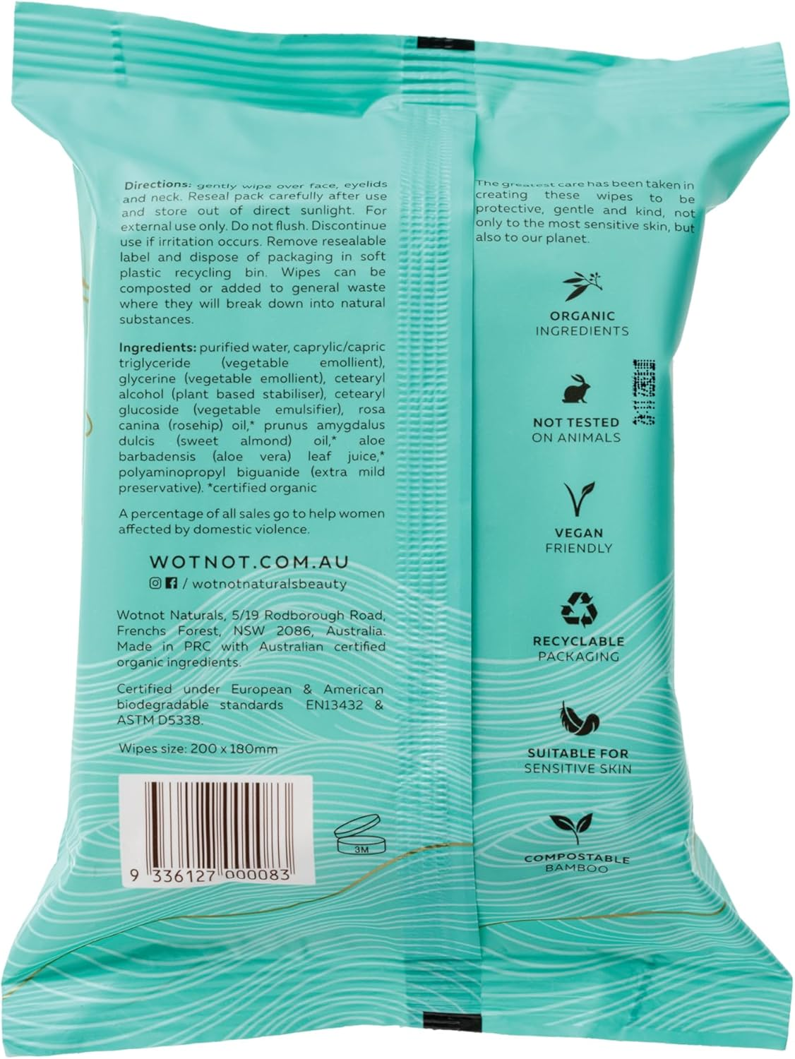 Wotnot Sensitive Face Wipes &ndash; Organic Aloe Vera, Rosehip & Sweet Almond Oil &ndash; Alcohol Free Makeup Remover for Sensitive Skin &ndash; Natural Biodegradable Bamboo Cleansing Wipes &ndash; Gentle & Soothing &ndash; 25 Pack image number 3