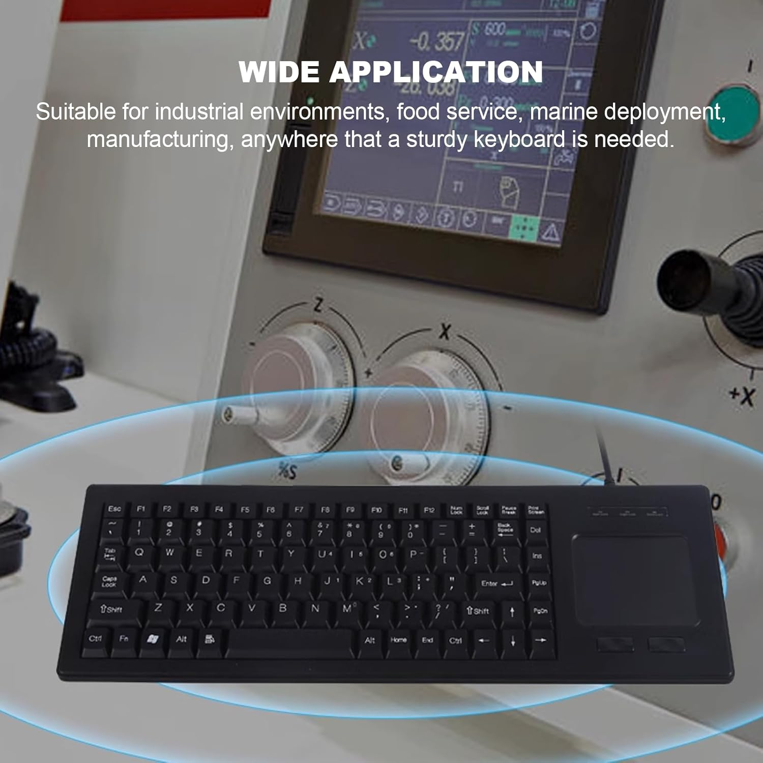 Compact Touchpad USB Wired Keyboard with USB Hub, IP68 Waterproof Ultra Thin Industrial Keyboard for Laptop Notebook PC image number 6