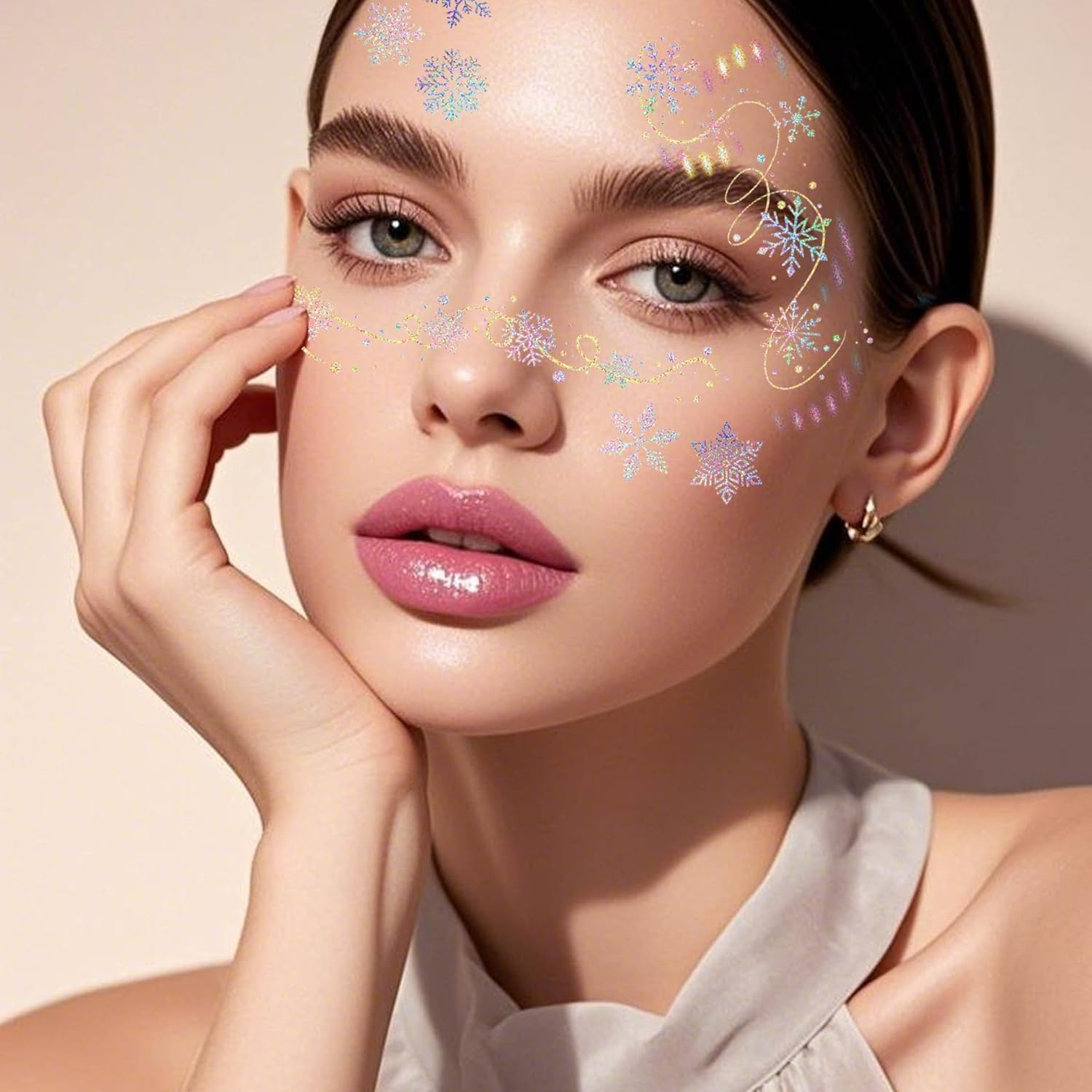 Christmas Snowflake Temporary Tattoos 10 Pieces, Shiny Facial & Body Glitter Tattoos for Holiday Parties and Glamorous Appearances image number 1