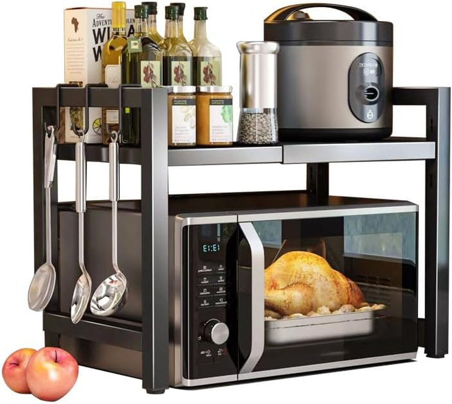 ZAOZAOLLND Microwave Oven Rack,2-Tier Expandable Microwave Stand Countertop Kitchen Utensils Tableware Storage (White, 3 Tier)