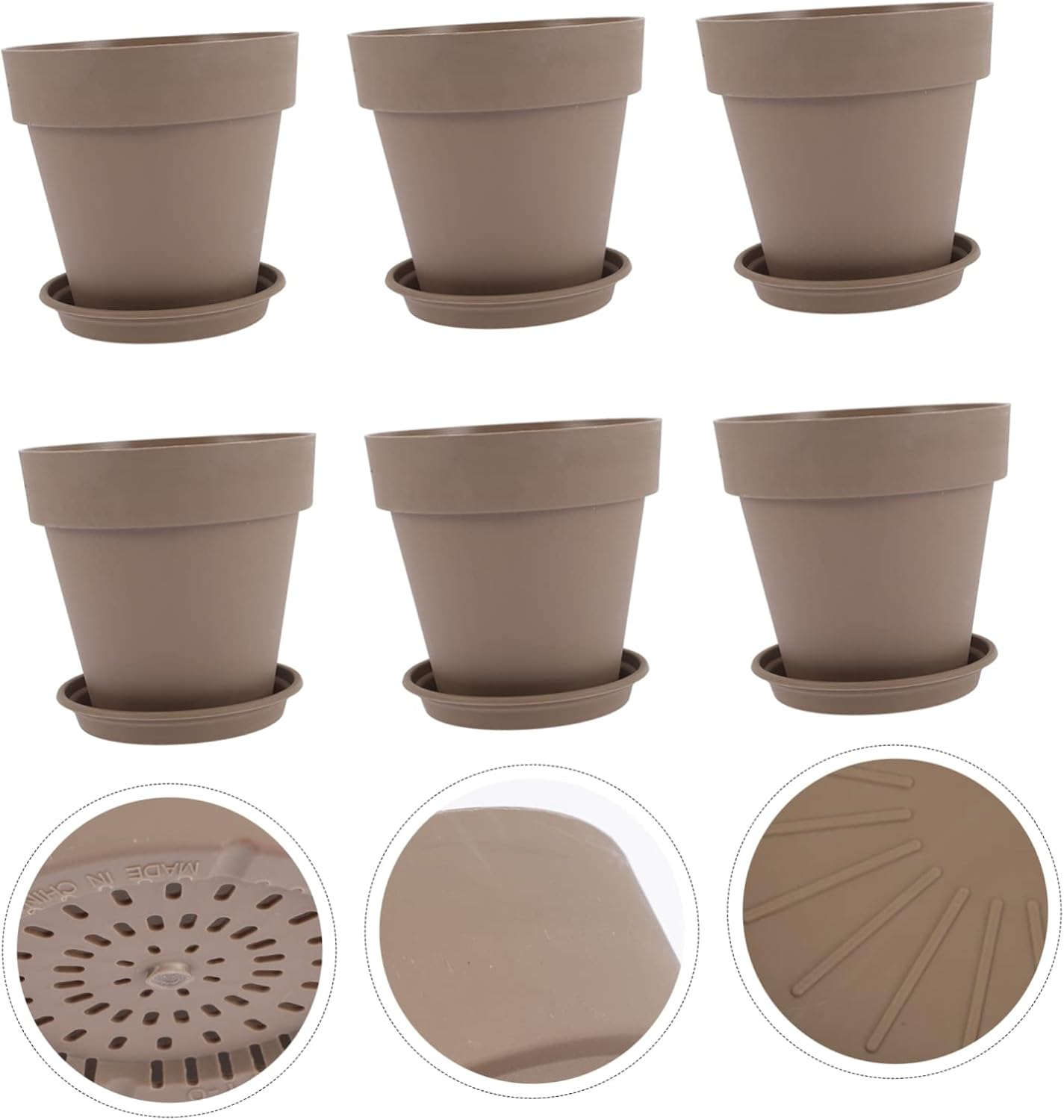 HIAKDOFT 6Sets Plastic Flower Pots Garden Supplies for Indoor Outdoor Elegant Plant Containers for Balcony Porch Home Office Saucer