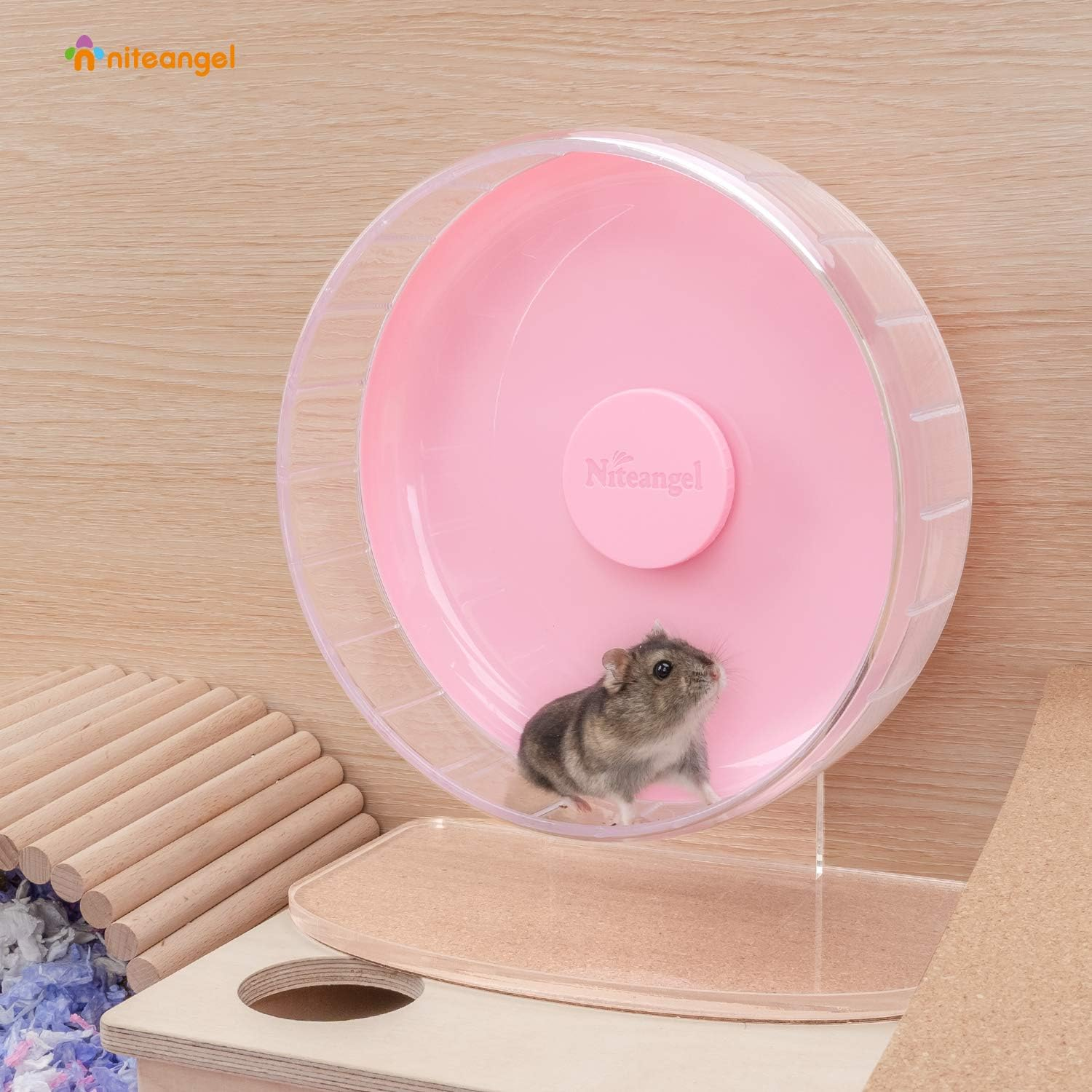 Niteangel Super-Silent Hamster Exercise Wheels: - Quiet Spinner Hamster Running Wheels with Adjustable Stand for Hamsters Gerbils Mice or Other Small Animals (S, Pink) image number 6