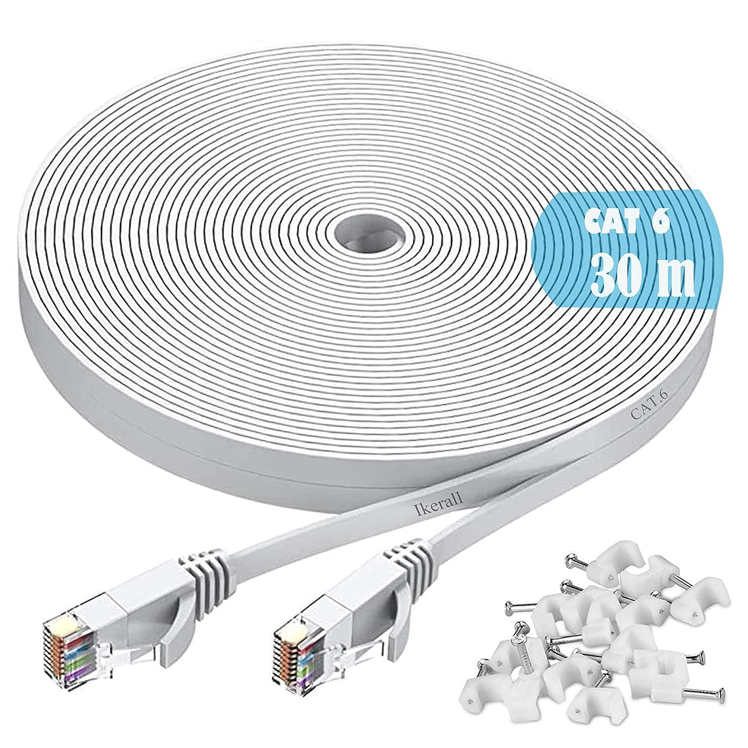 Cat6 Ethernet Cable 1M 2M 3Meter 5M 7M 10M 15M 20M 30M 45M 50M Flat Network Internet Cord with Clip (1Meter/ Black)