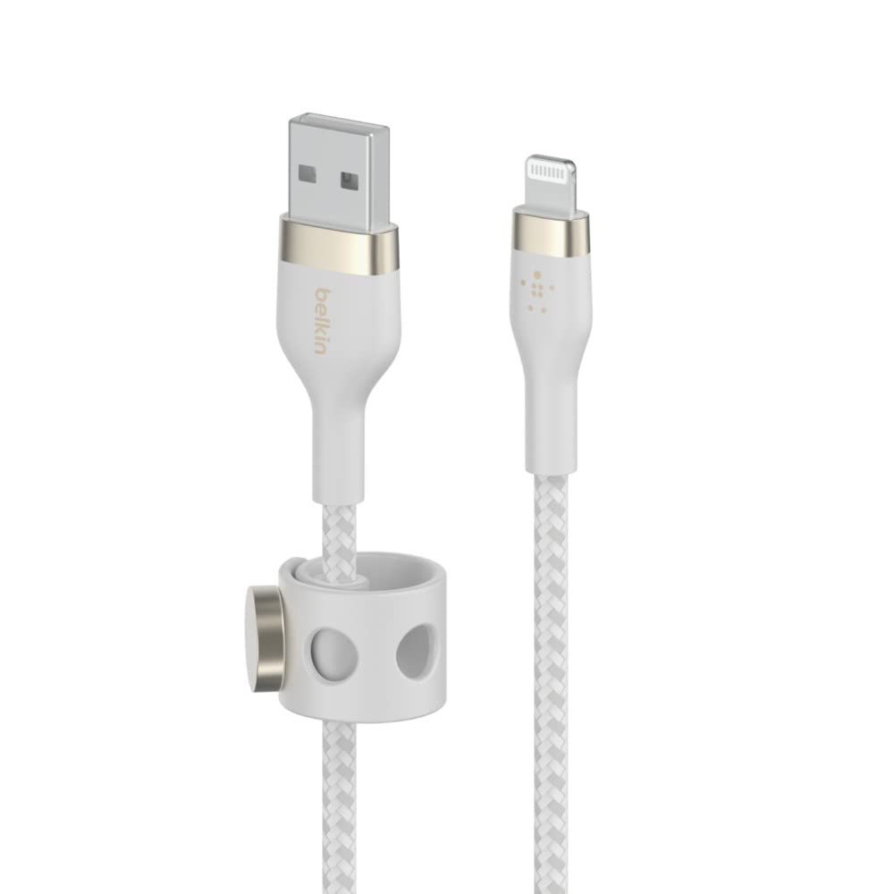 Belkin Boostcharge Pro Flex Braided USB a to Lightning Cable 2M/6.6FT - Mfi Certified 20W Power Delivery Iphone Charger Cord - Apple Charger USB a Cable - Fast Charging - Iphone 14, Iphone 13 - White image number 1