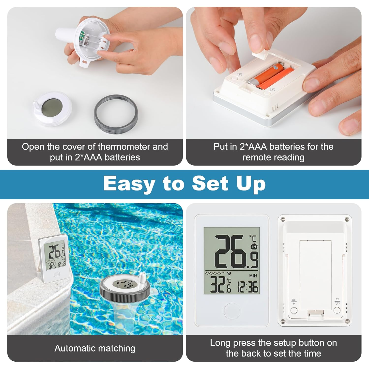 Wireless Pool Thermometer Floating IBS-P01R Easy Read Remote Pool Thermometer Temperature Meter for Outdoor Indoor Swimming Pools, Spas, Bath Water, Hot Tubs and Ponds