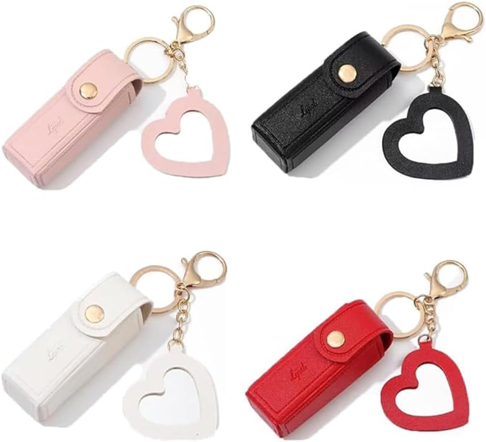 KOMUNJ Leather Lipstick Case with Heart Mirror, PU Chapstick Case, Lipstick Holder, Lip Gloss Bag, Lip Balm Bag for Women, Travel, Party, Gift, Pack of 4 image number 3
