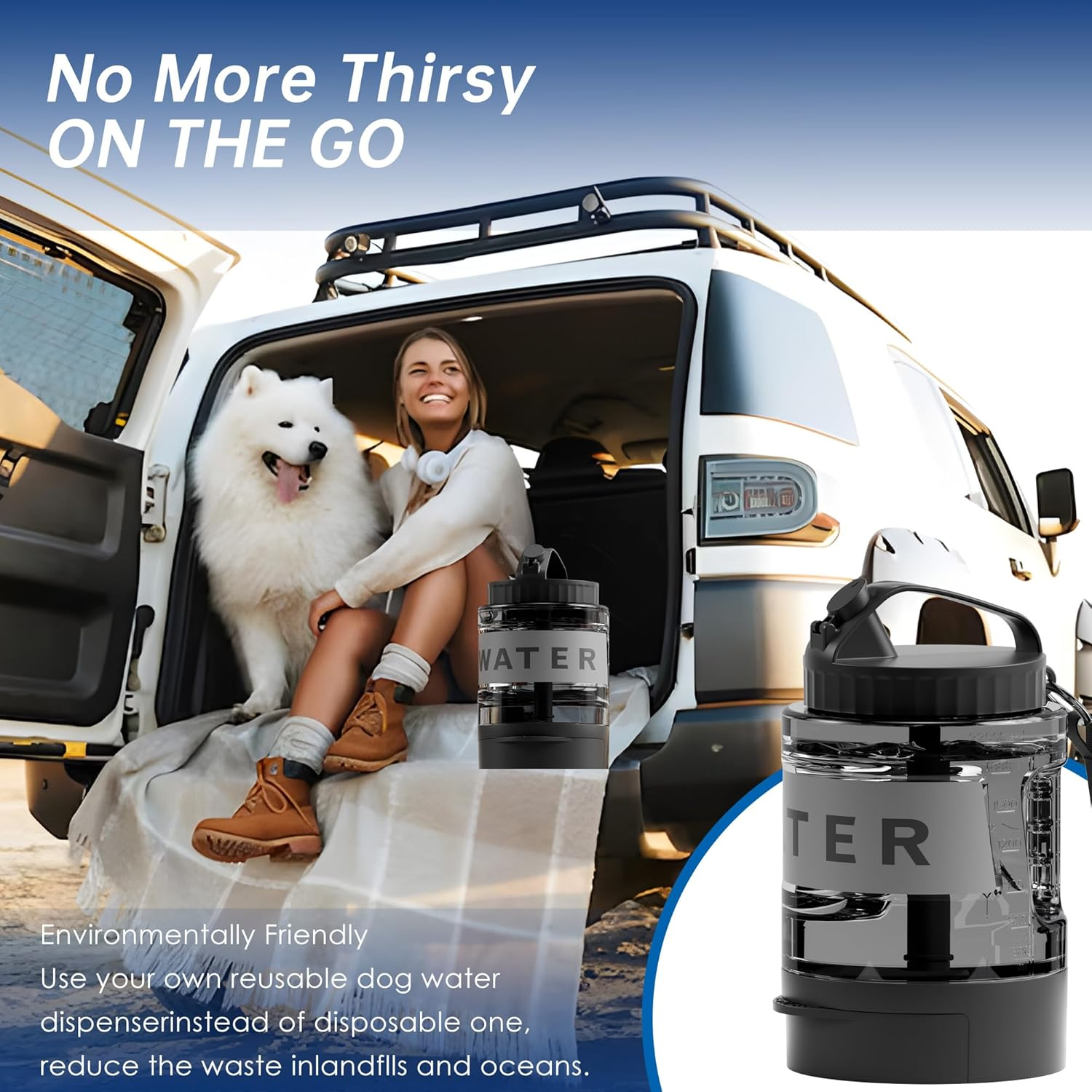 77Oz Dog Water Dispenser with Pull-Out Bowl for Walking, Hiking, Camping - Portable Large Pet Bottle for Outdoor - BPA Free - Black image number 6