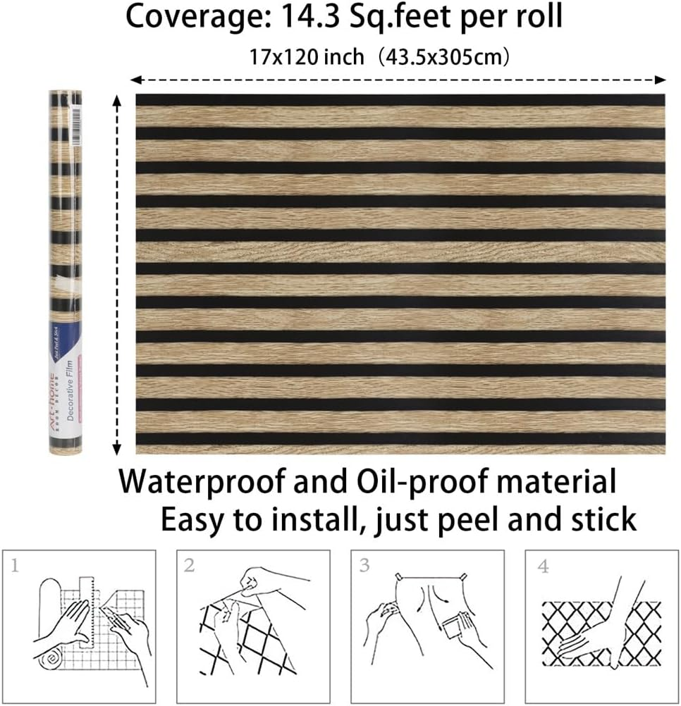 Arthome Wood Grating Wallpaper 43.5X305Cm Self-Adhesive Removable Peel and Stick Wallpaper Vinyl Decorative Wood Stripe Grain Paper Natural Wooden Slats for Furniture Easy to Clean image number 2