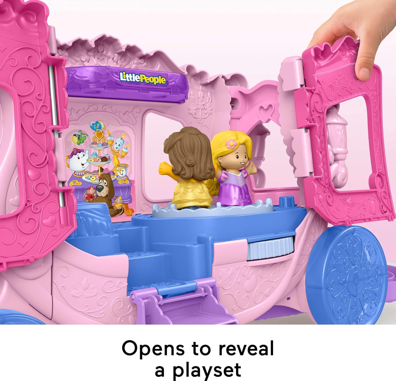 Fisher-Price Little People Toddler Toy Disney Princess Pull-Along Musical Carriage Playset with Figures for Pretend Play Kids Ages 18+ Months image number 2