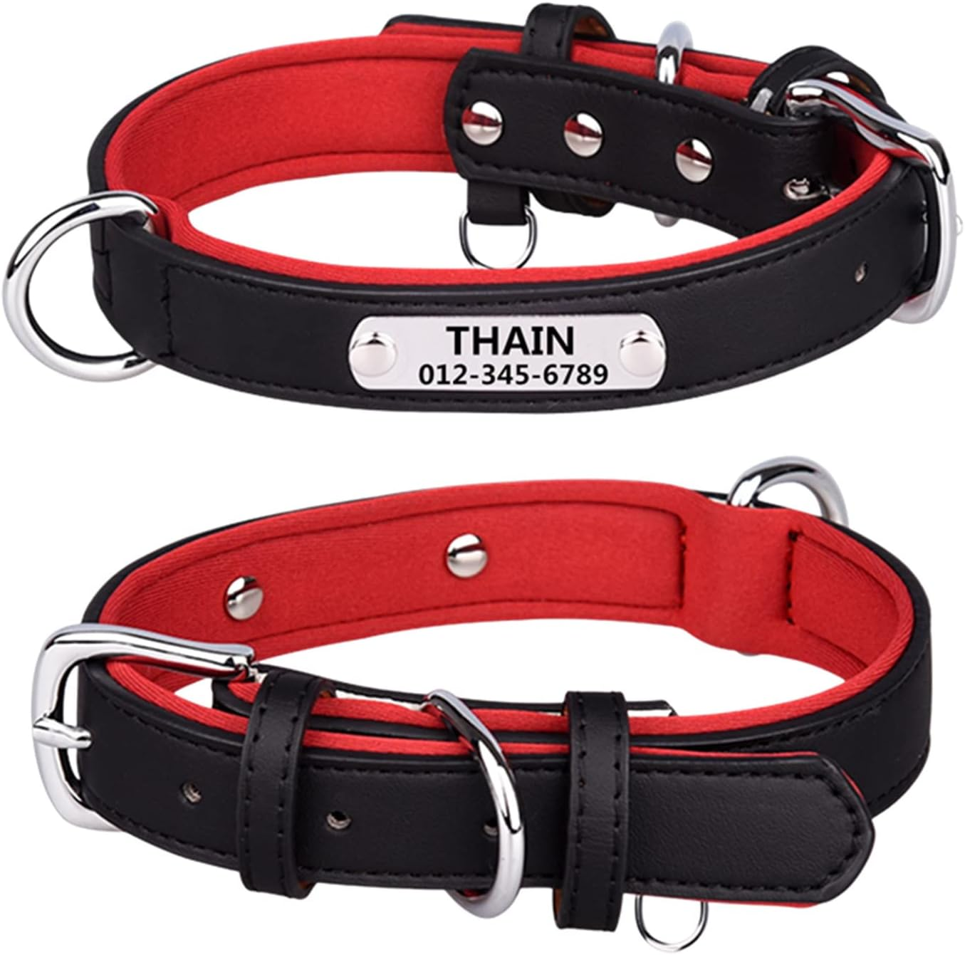 THAIN Personalized Dog Collars Microfiber Leather with Free Engraved Dog Collars with Personalized Stainless Steel Nameplate (Xl(Neck 18.1"-22"), Black)