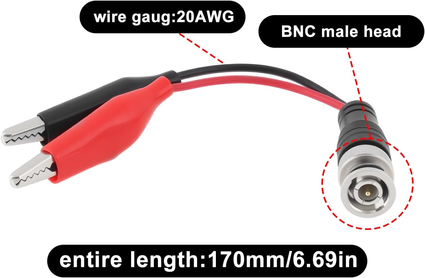 2Pcs BNC Male to Alligator Clip Test Leads 30VAC/60VDC 5A BNC Test Cable for Multimeter Video Surveillance, 170Mm image number 1
