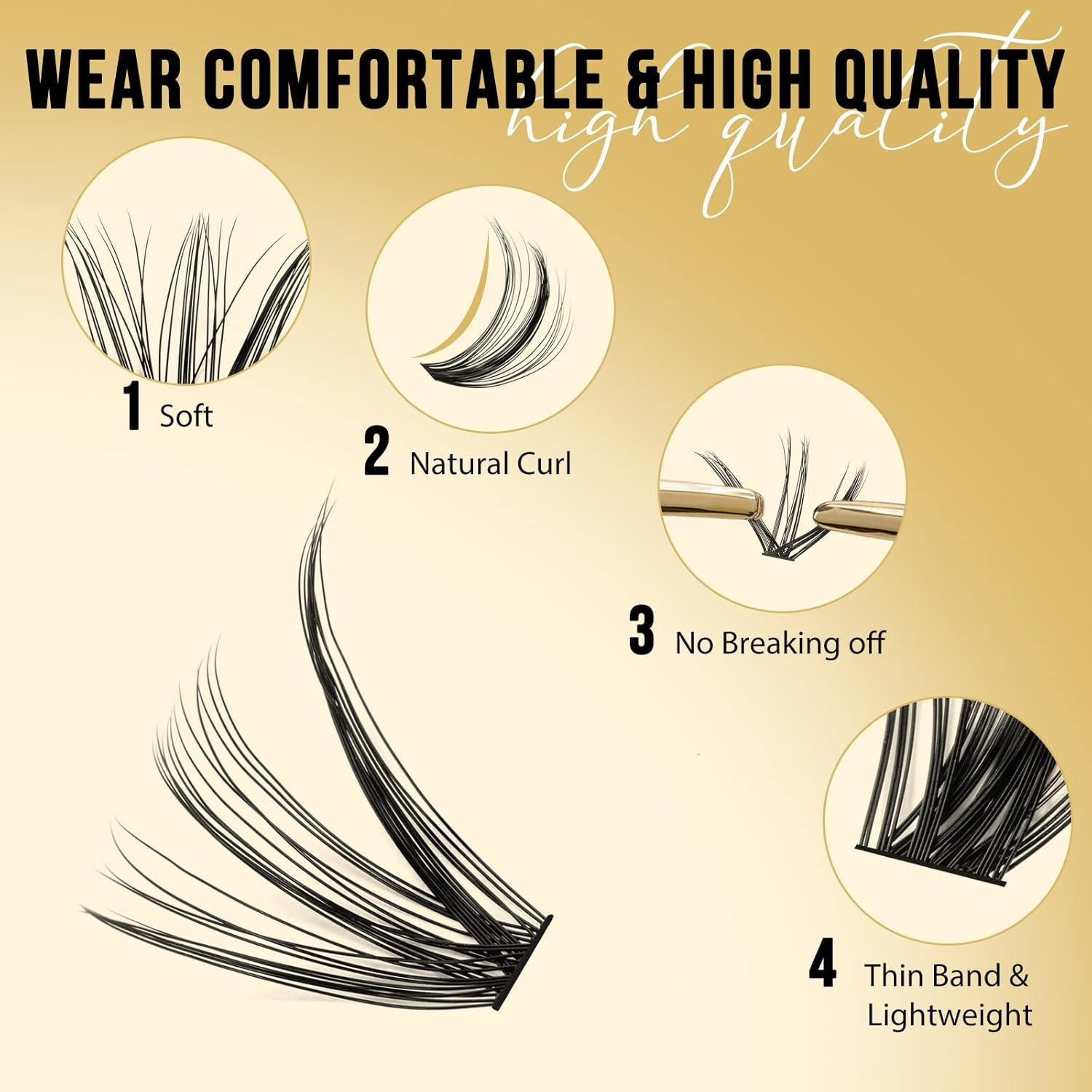 QUEWEL Lash Clusters 320Pcs 40D D Curl Mix9-16Mm Individual Eyelashes Clusters Wispy DIY Eyelash Extension Thin Band Soft Black Cruelty-Free Cluster Lashes - Black-30+40D-Kit image number 3