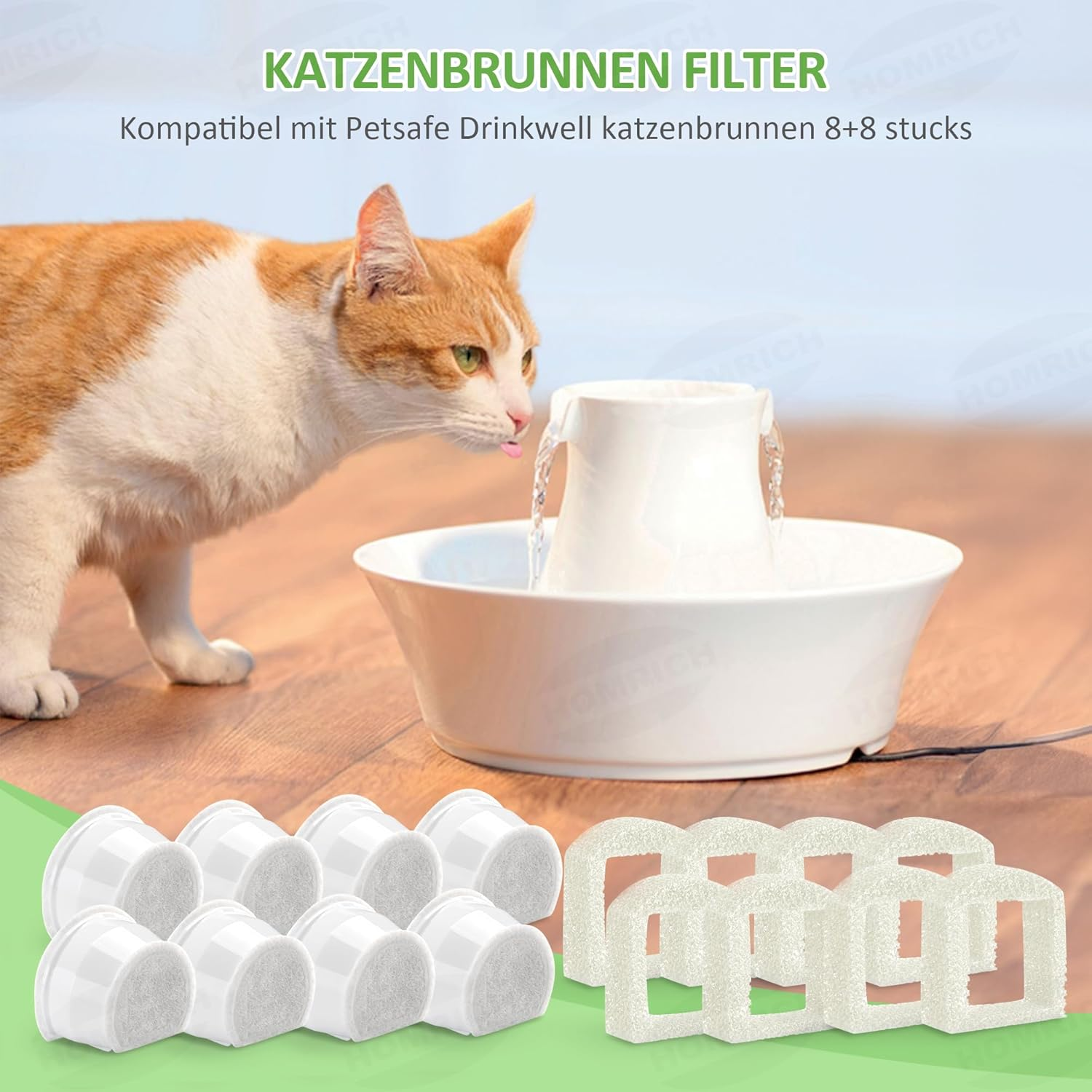 Cat Fountain Filter for Petsafe Drinkwell, 8 Pieces Replacement Filter Drinking Fountain Cats & 8 Pieces Pre Filter Foam, Cat Fountain Replacement Carbon Filter for Avalon Pagoda Gallon Sedona image number 3