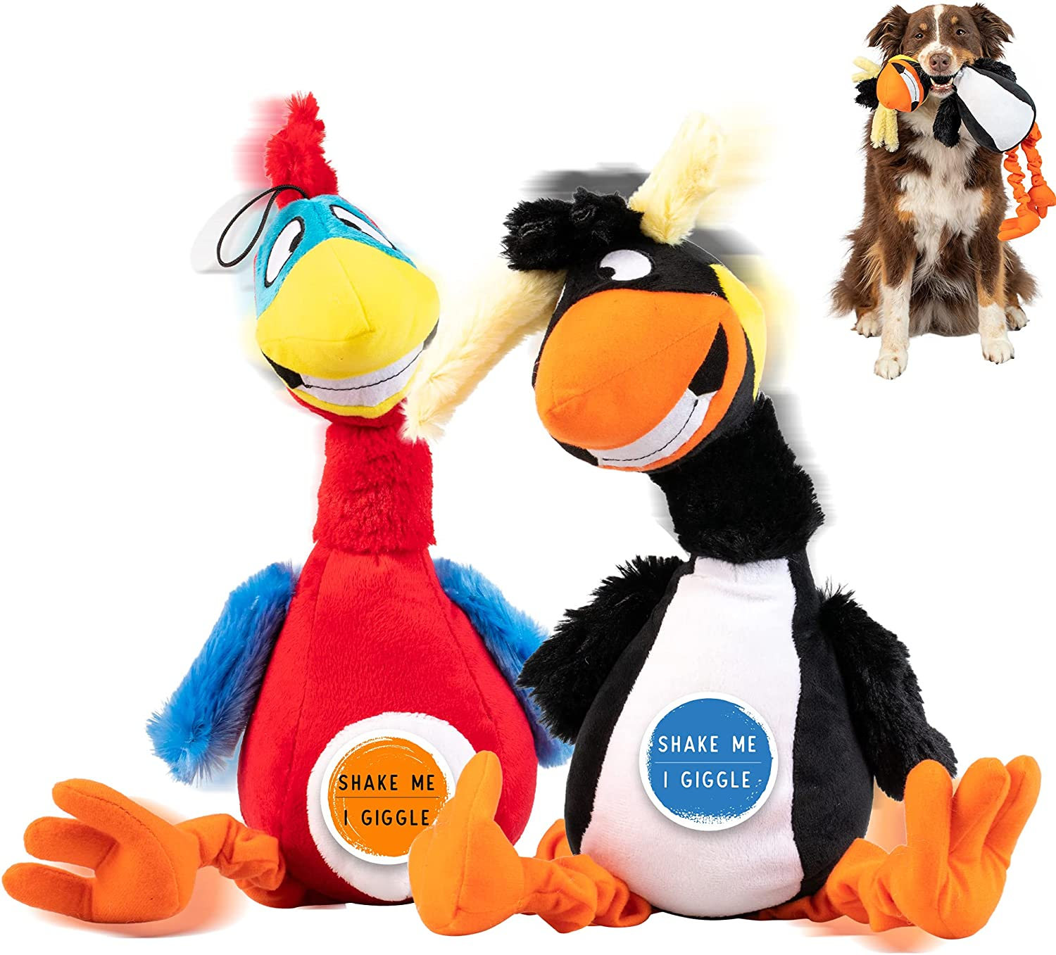 Pet Craft Supply Giggling Puffin & Parrot Multi Pack Interactive Dog Toys with Sound for Large Breed and Small Dogs Soft Chew Plush Dog Toy, Red Black image number 5