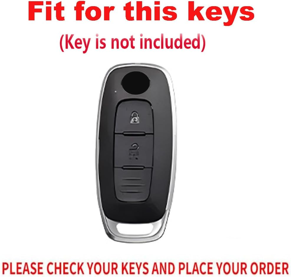 Key Fob Cover Case Metal Key Shell Full Protection Fit for Nissan Ariya Kicks X-Trail Rogue Leather Key Cover 3 Button, a Leather-Keychain-White image number 3