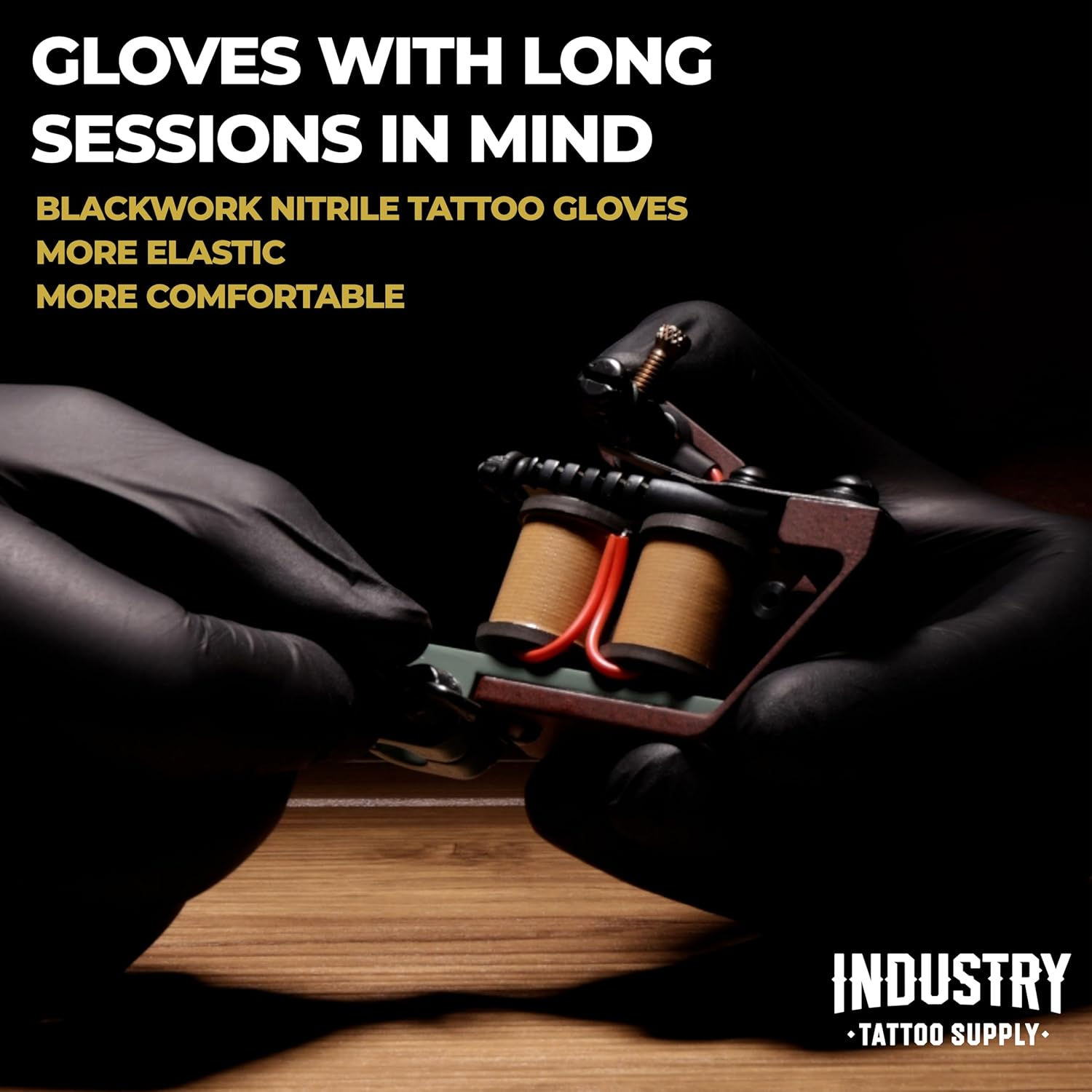Blackwork Nitrile Tattoo Gloves (100 Pack) - Black, Non-Latex, Thin, Soft, Strong, Comfortable, Powder-Free Medical Grade Exam with Elasticity & Textured Grip. Disposable image number 1