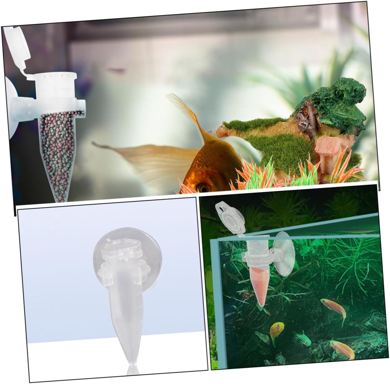 EXAOMBLE 6Pcs Mini Plastic Shrimp Feeder Dispenser with Suction Cup for Aquarium Fish Tanks, Automatic Fish Feeder Suitable for Small Shrimp Hatchery and Aquatic Pet Breeding image number 3