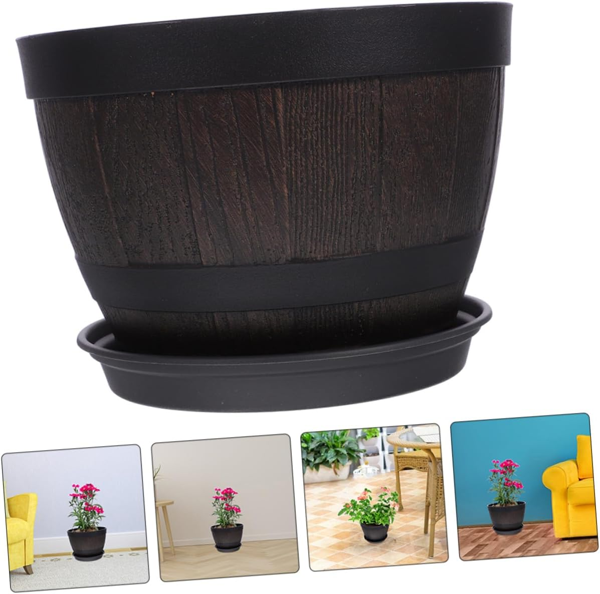 Small Barrel Planter Pot Multi-Functional Herb Planter Sturdy Plastic Flower Pot for Garden Home Office image number 4