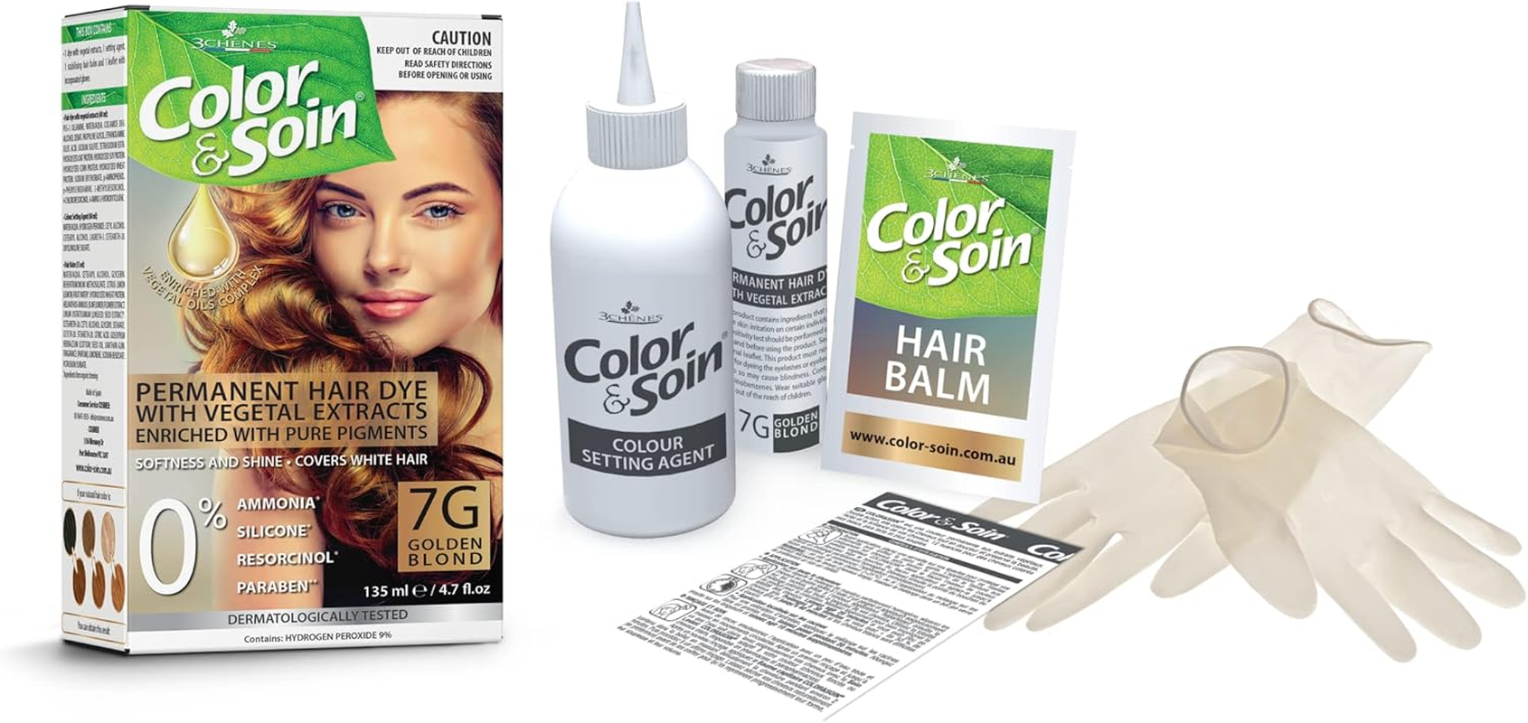 Color & Soin Permanent Hair Dye, 7G Golden Blond