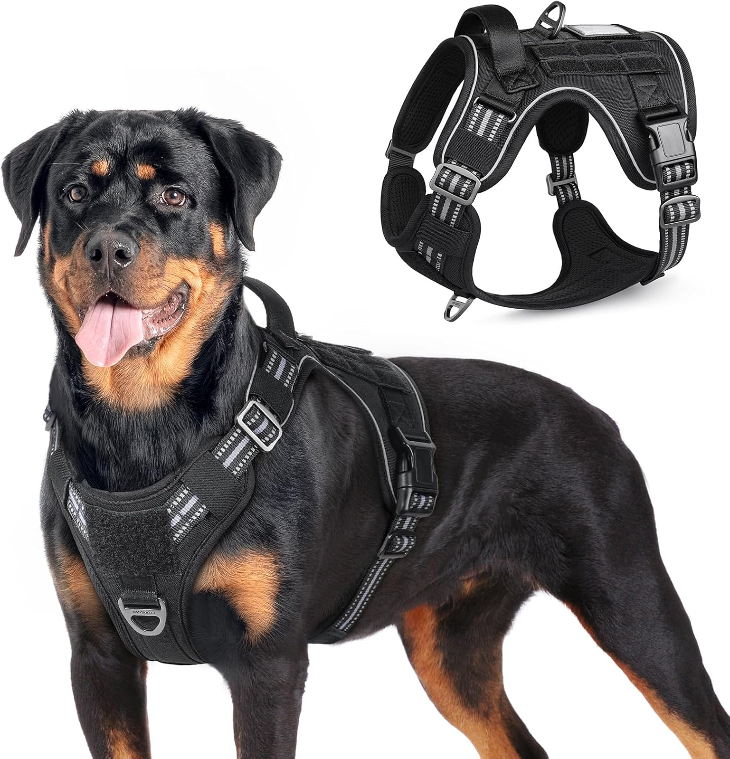 Rabbitgoo Tactical Dog Harness No Pull for Large Dogs, Military Dog Vest with Handle & Molle, Easy Control Service Dog Harness for Dogs Training Walking, Adjustable Reflective Pet Harness, Black, L image number 1