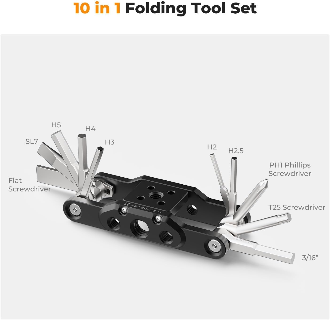 K&F Concept 10-In-1 Camera Multitool with Screwdriver and Spanner, Foldable Tool Set for Photographers, Universal Screwdriver Tool Set image number 1