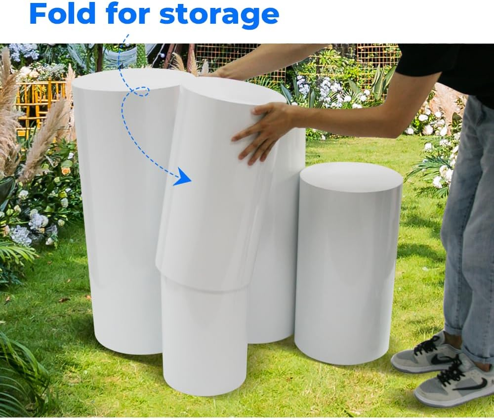 ALSTON 5PCS Metal Display Pedestal Stand Set, White Cylinder Pedestal Stands Wedding Decoration Stand for Flower Cake Balloons Display, Elegant White Display Stand(5Pcs Plinth) image number 4