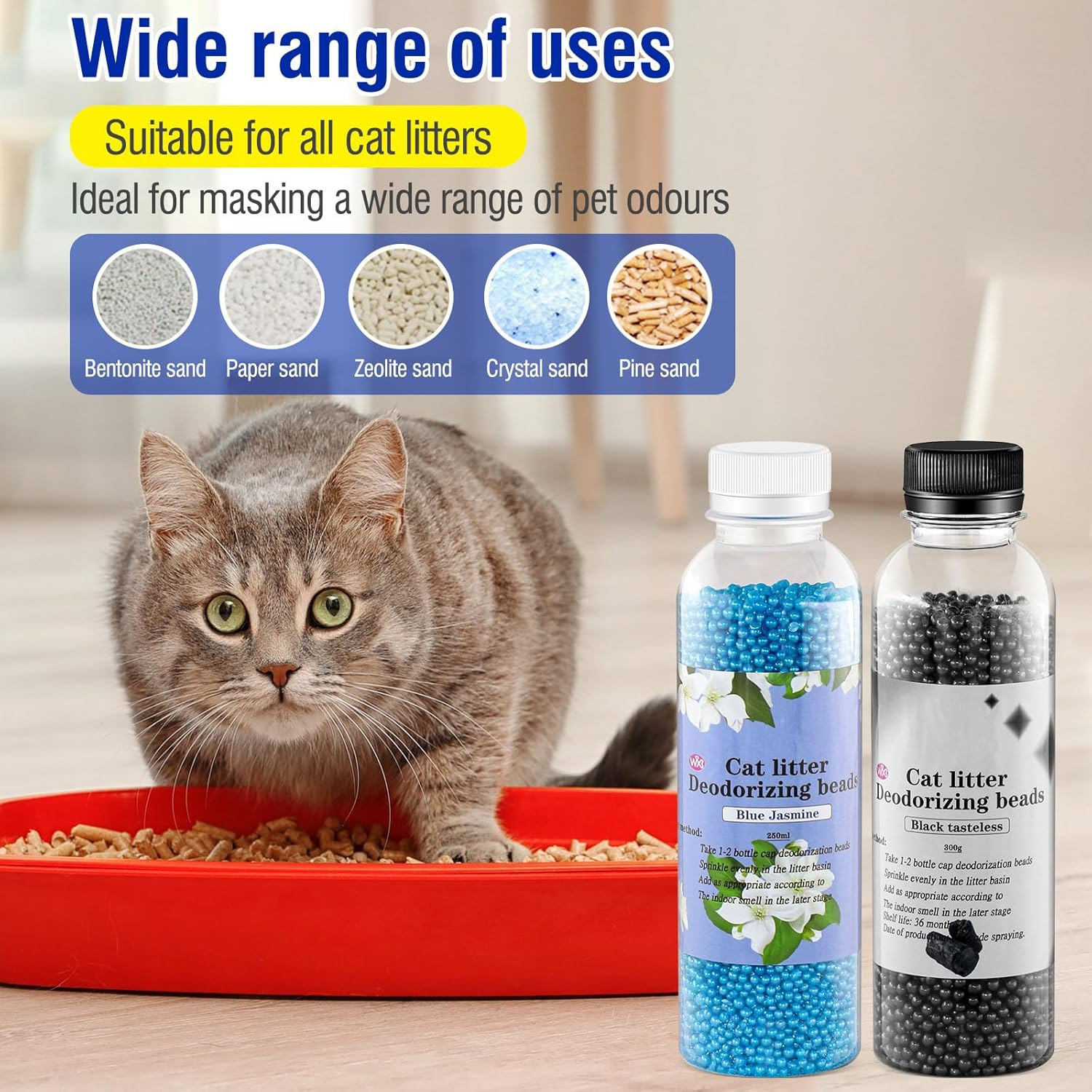 Cat Litter Deodorizer|Cat Litter Box Deodorizer|Cat Litter Crystals,Cat Odor Eliminator for Home, 8.5 Oz (Black+Blue) image number 5