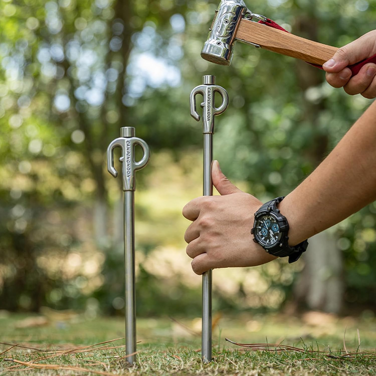 Stainless Steel Dog Tie Out Stake 360&deg; Swivel Heavy Duty Strongest Dog Ground Anchor Spike Camp Nails Camping Accessories for Tie-Out Cable Chain 30CM - 11.8Inch image number 4